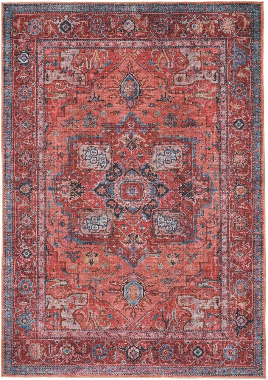 Large Oriental Area Rug 300x400cm Red Blue Low Pile Machine Washable