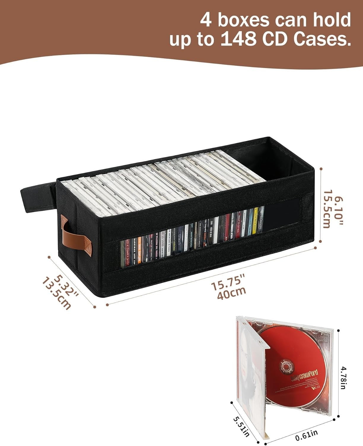 4 Pack CD DVD Storage Boxes Stackable Organizer Cases with Window Lids