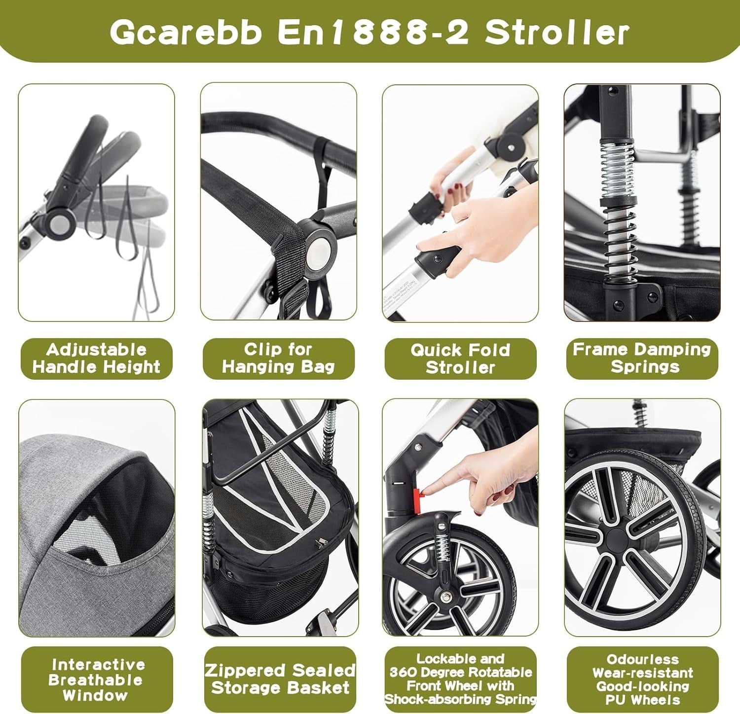 3 in 1 Baby Pram Travel System Compact Folding Stroller Newborn to 4 Years