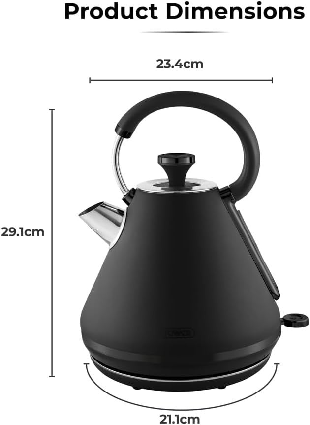 3000W Black Pyramid Kettle 1.7L Rapid Boil Cordless Retro Matte Finish