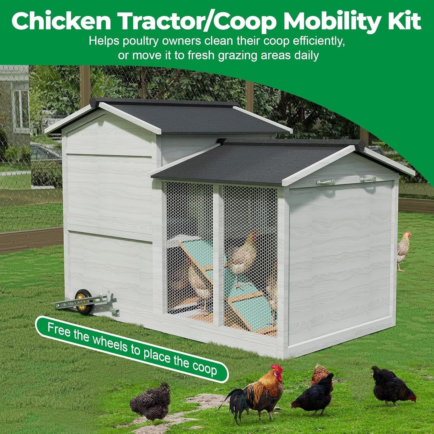Chicken Coop Wheels Kit 2 Pack Heavy Duty 5in Casters Handles 180lbs