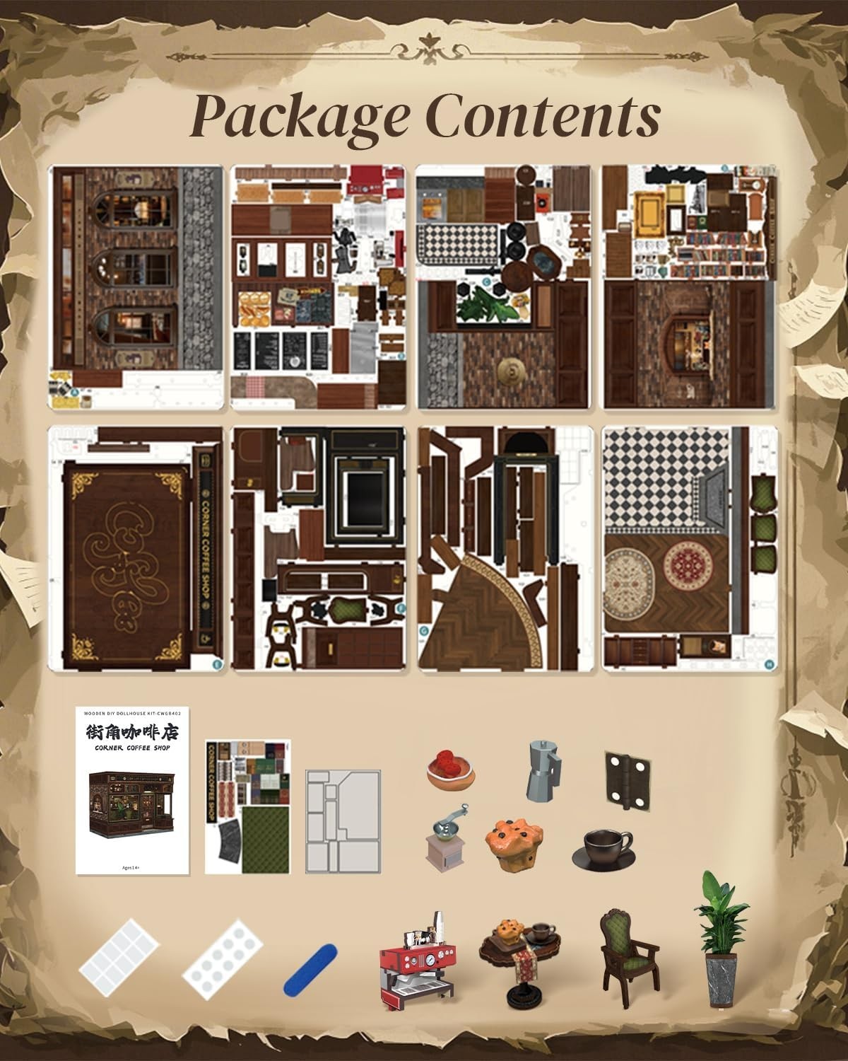 DIY Book Nook Coffee Shop Kit 3D Wooden Bookshelf Diorama LED Gift