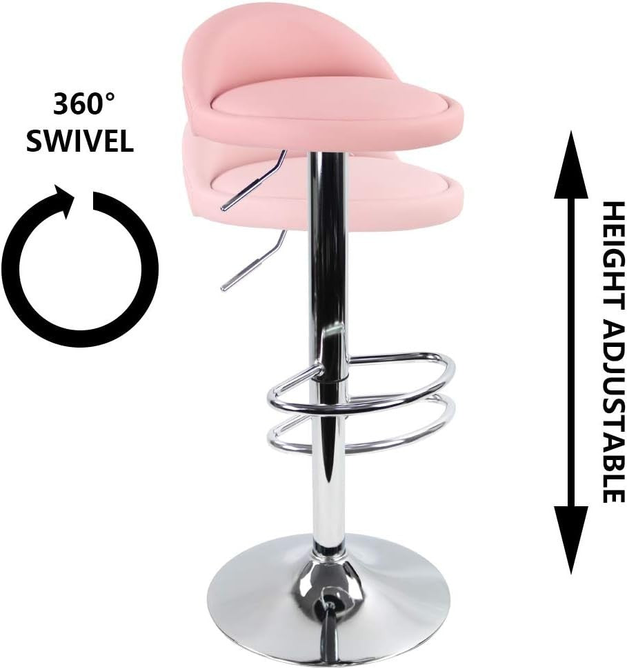 Pink Round Adjustable Swivel Bar Stool PU Leather Home Kitchen