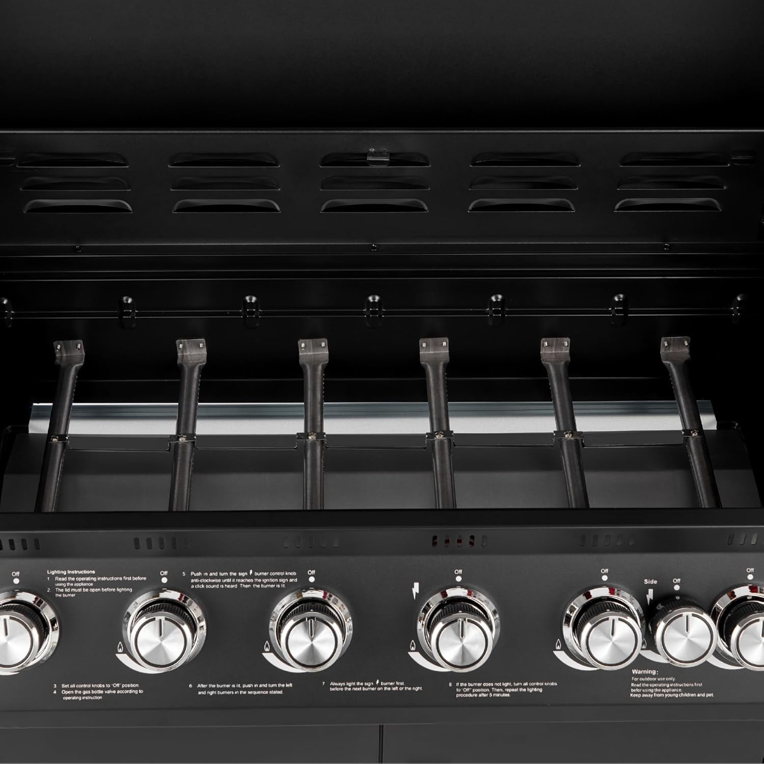 7 Burner Gas BBQ Grill with Side Burner, Thermometer & Warming Rack