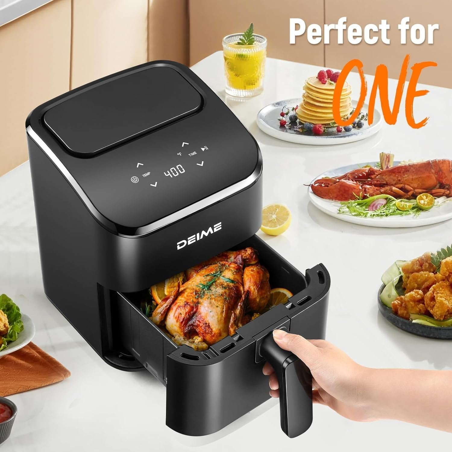 Compact Digital Air Fryer 2.8QT Mini Quiet Space Saving Touchscreen
