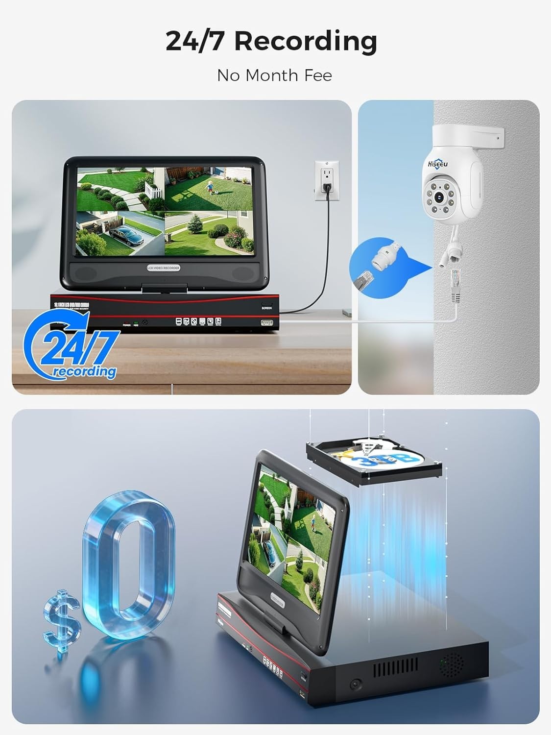 5MP PoE CCTV Camera System 3TB HDD 10" Monitor 4 Cameras Night Vision