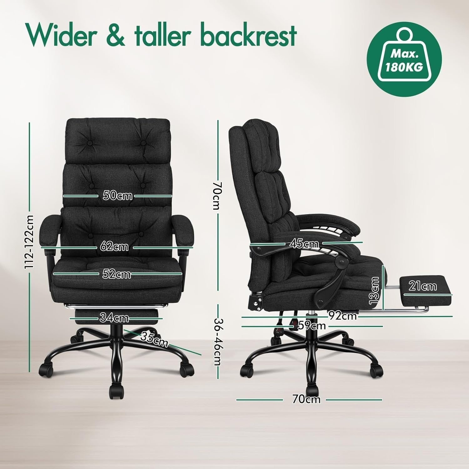 Ergonomic Office Chair Swivel Desk Chair Linen Adjustable Height Solid Back NEW