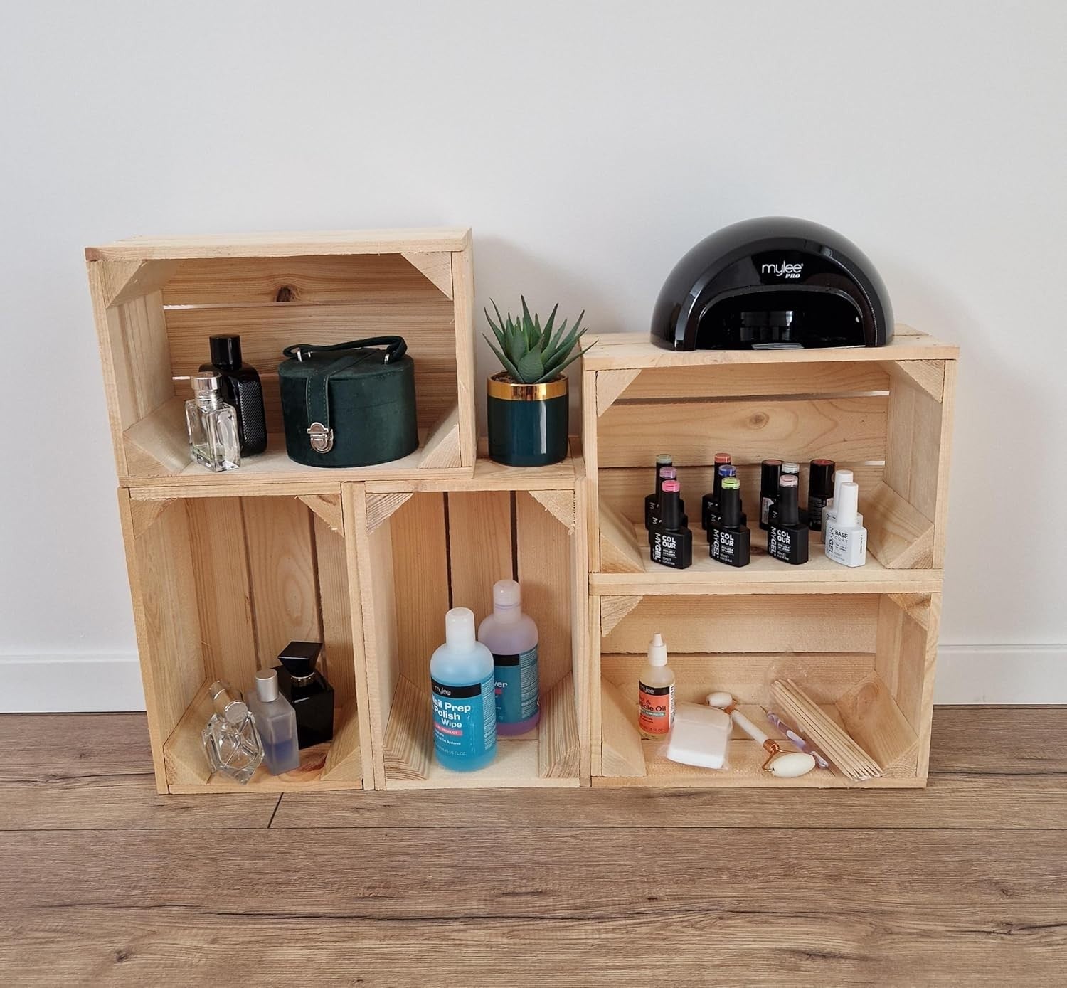 2-Piece Natural Wood Storage Crates Organizer 30x20x15cm Durable