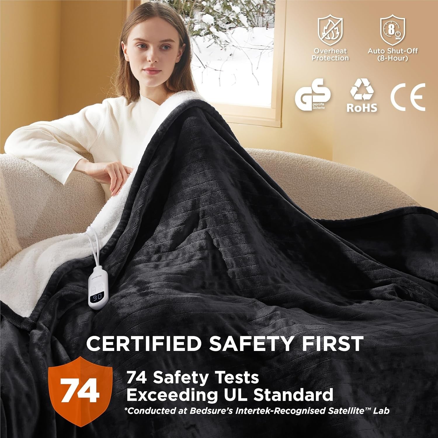 Electric Heated Throw Blanket Ultra Soft Flannel 6 Heat Overheat Safe