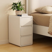 Slim White Bedside Table with 3 Drawers, Narrow Leather-Finish Nightstand