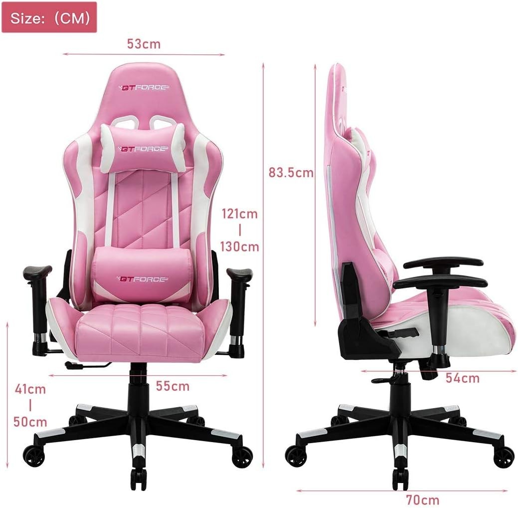 Reclining Gaming Chair Faux Leather Swivel High Back Pink