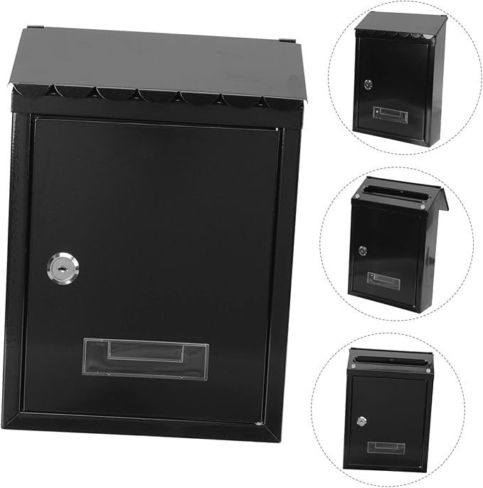 Lockable Wall Mounted Mailbox Black Iron Secure Outdoor Post Box Large & Stylish