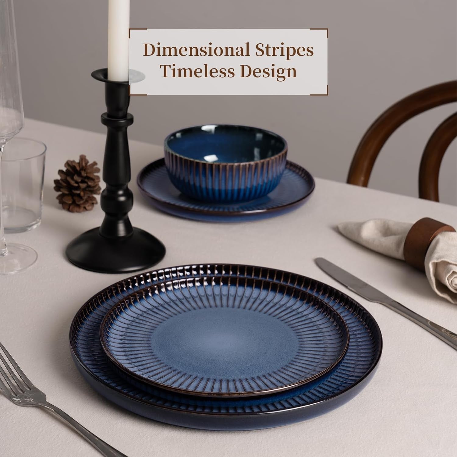 12 Piece Stoneware Dinner Set Bowls Reactive Glaze Dishwasher Safe