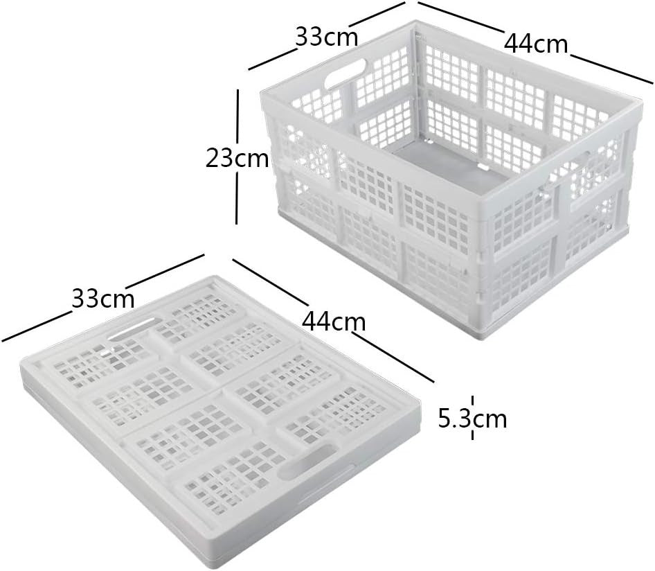 Set of 3 30L Folding Plastic Storage Crates Stackable 44x33x23cm White