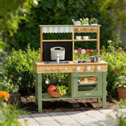 Wooden Mud Kitchen for Kids Outdoor Playset w/ Sink Blackboard