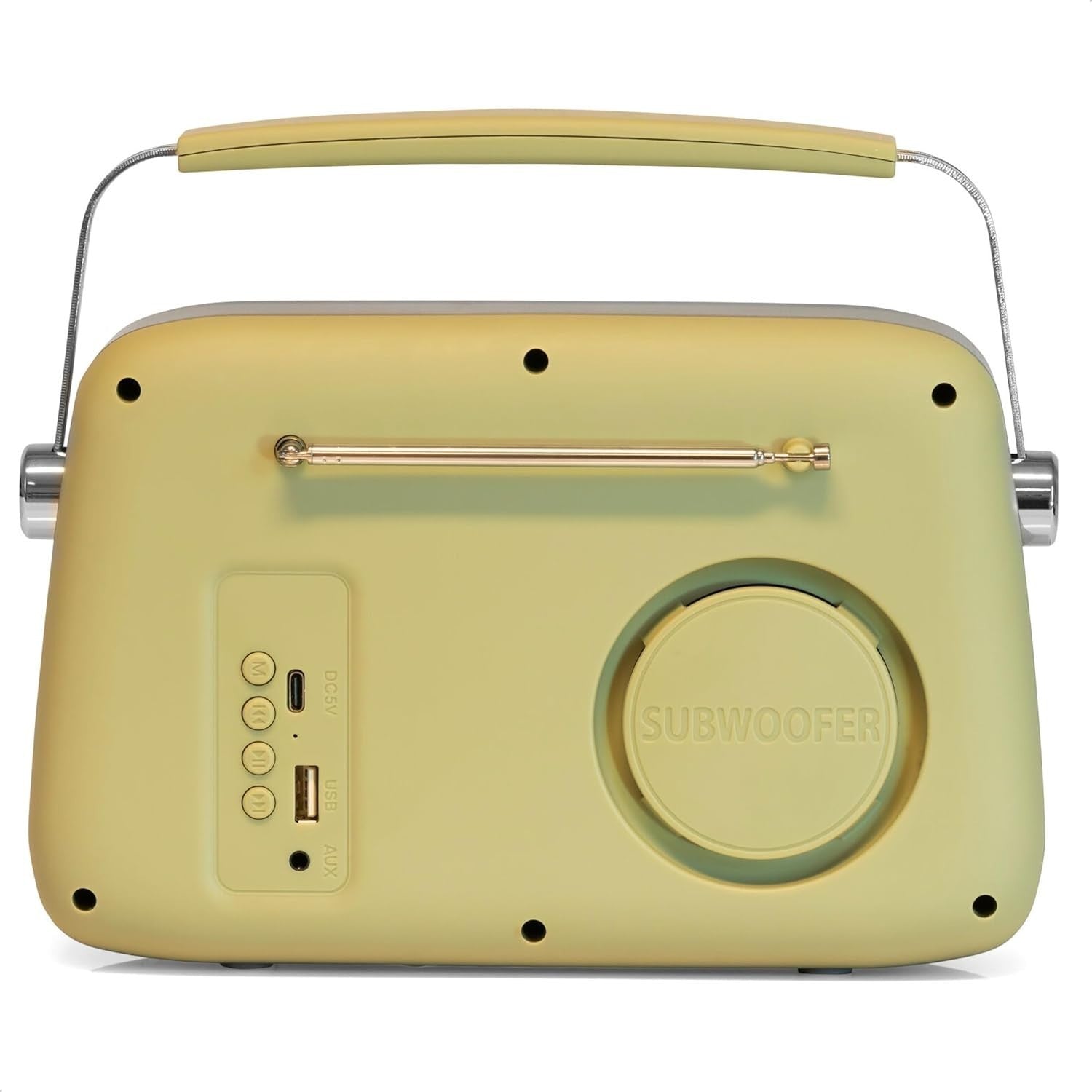Vintage FM Radio 30W Bluetooth USB AUX Long Battery Retro Olive Green