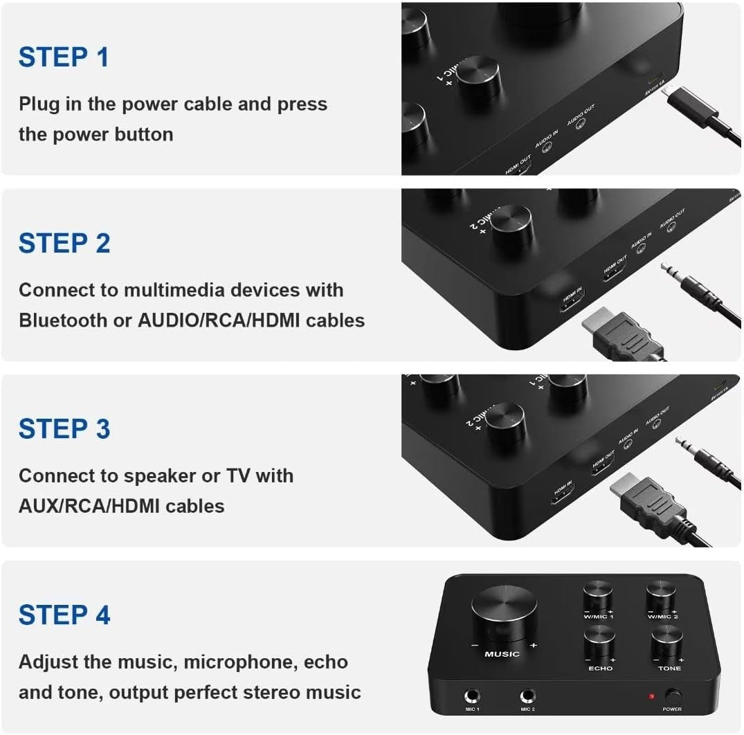 Wireless Karaoke Microphone Set Dual Handheld Mixer TV PC HDMI AUX