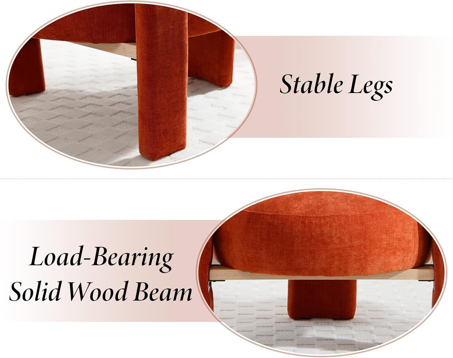Orange Chenille Accent Armchair – Modern Semi-Circle Lounge Chair for Bedroom