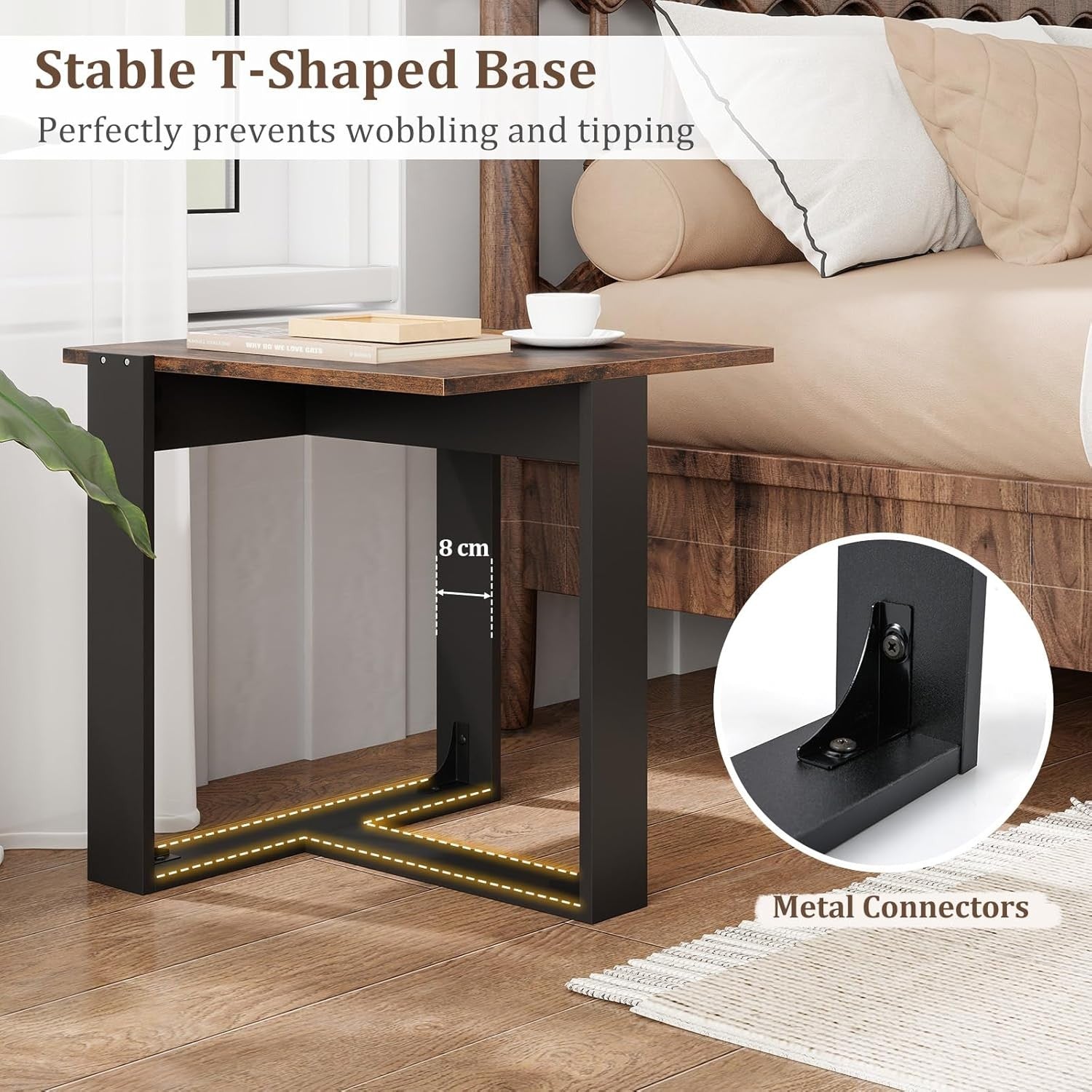 Set of 2 Industrial Side Tables | 50cm Rustic Brown Square Sofa End Tables Metal