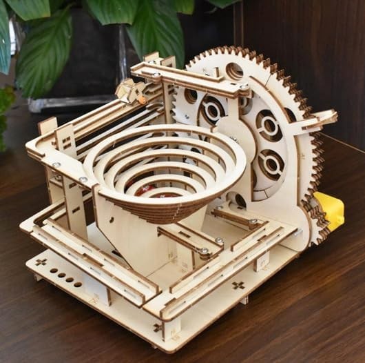 Wooden Marble Run Puzzle Kit for Adults – STEM Spiral Track DIY Toy