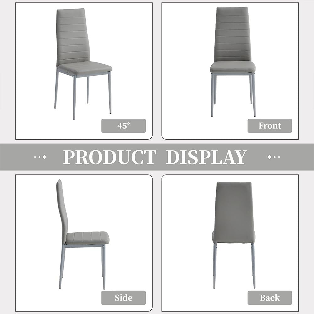 Grey Glass Dining Table and 4 Faux Leather Chairs Set 120x70x75cm