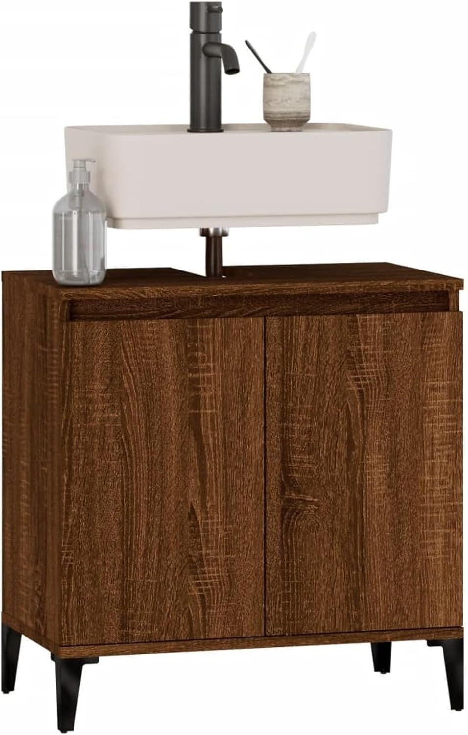 Brown Oak Bathroom Sink Cabinet | Under Sink Storage Unit 58x33x60cm