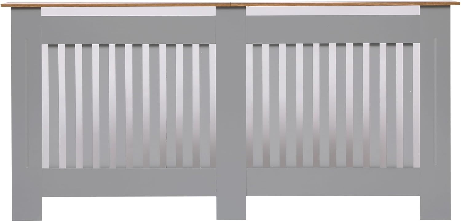 Extra Large Grey Radiator Cover Modern Slatted MDF Grill Cabinet 172x82x19cm