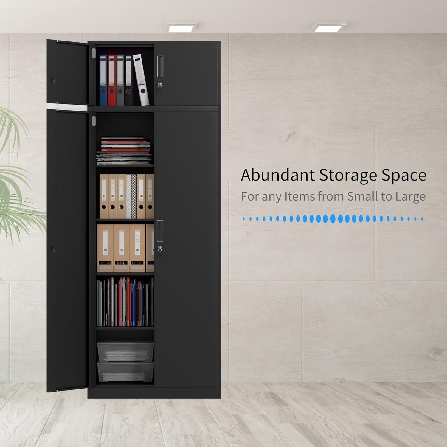 Tall Lockable Steel Storage Cabinet with Shelves, 220cm Metal Cupboard