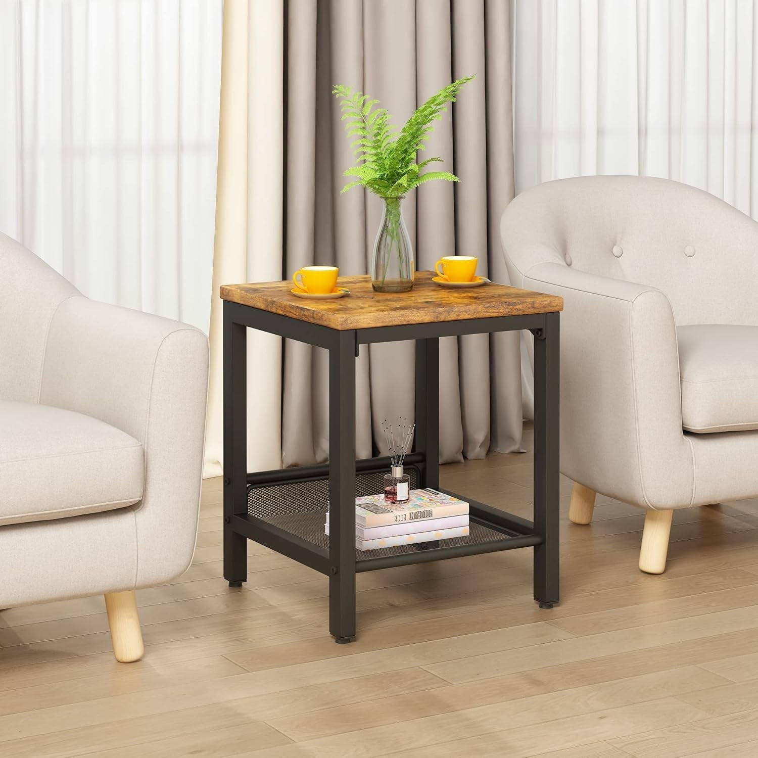3-Piece Industrial Coffee Table Set – Rustic Wood & Metal Frame, Storage