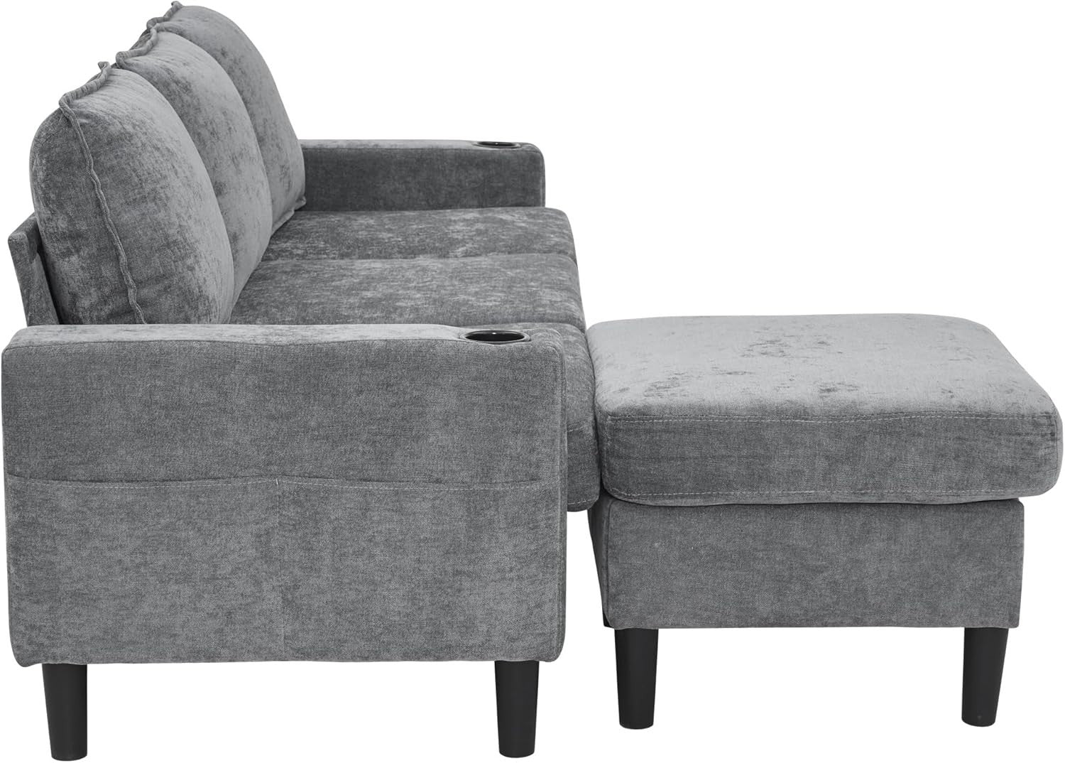 L-Shaped Corner Sofa Bed 3 Seater Grey with USB, Cup Holders, Storage