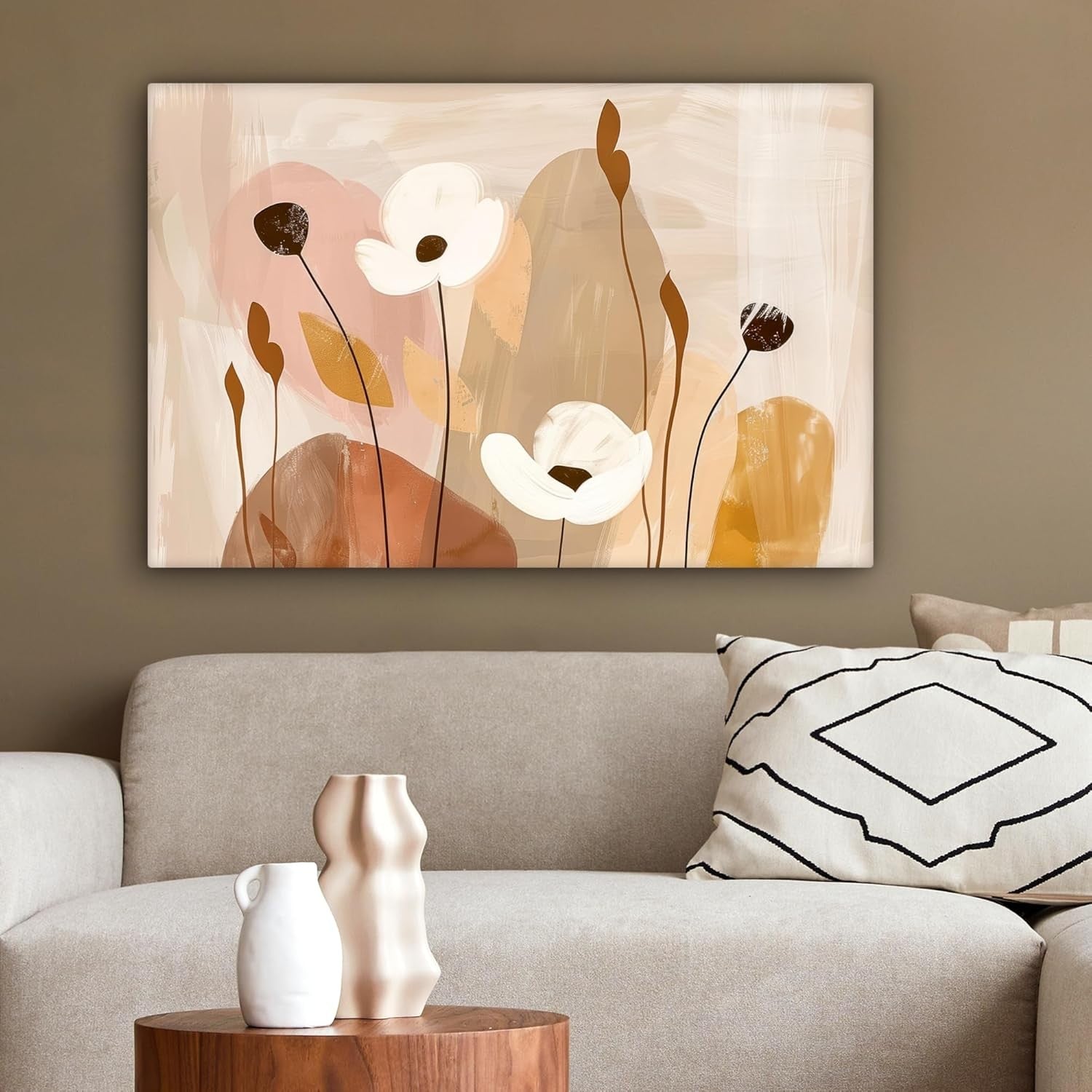 Abstract Floral Canvas Wall Art 60x40cm Framed Modern