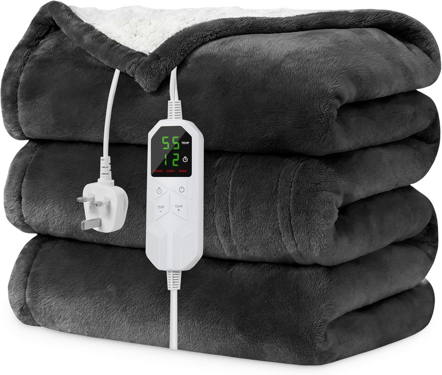Electric Heated Throw Blanket 180x130cm 8 Heat Levels 12H Timer LED