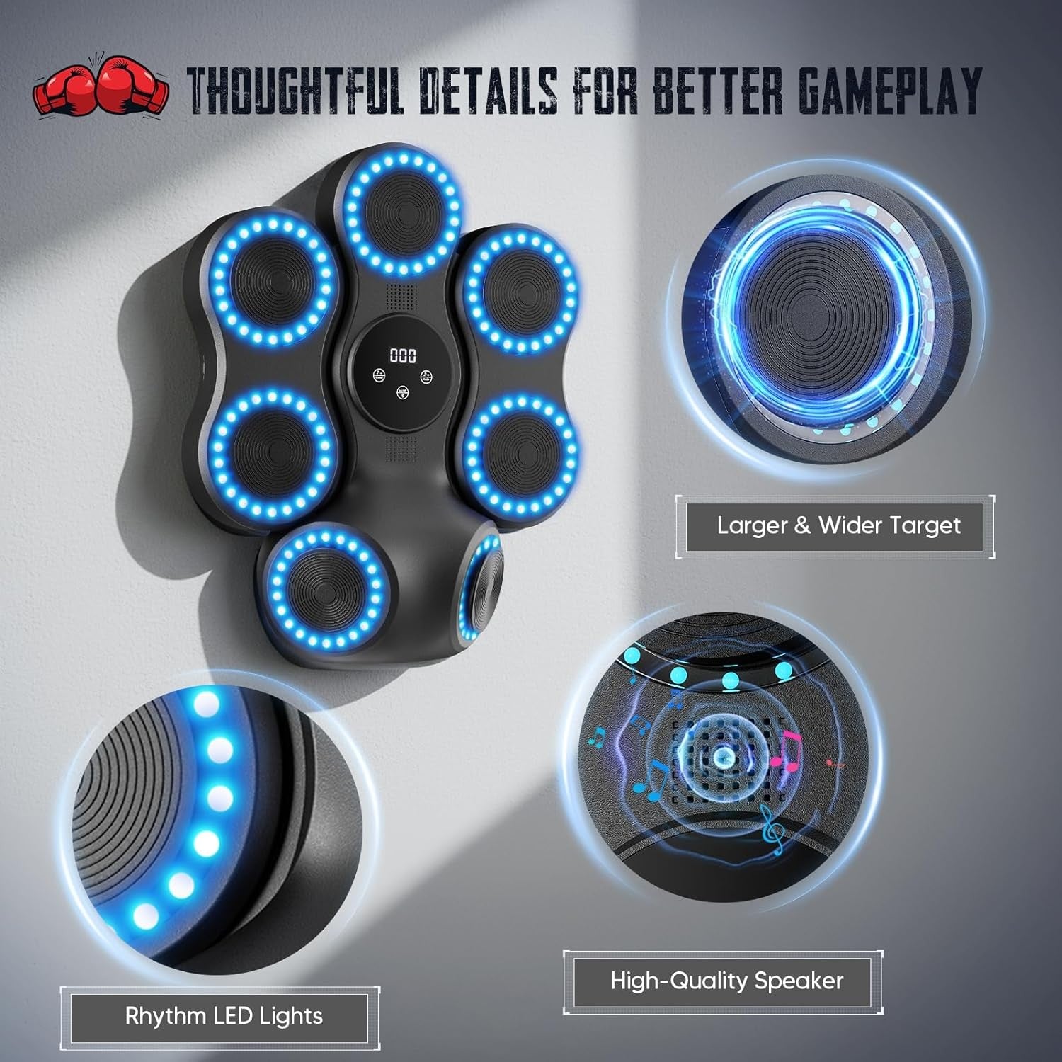 Music Boxing Machine LED Punch Trainer Bluetooth Wall Mounted Gloves Pad