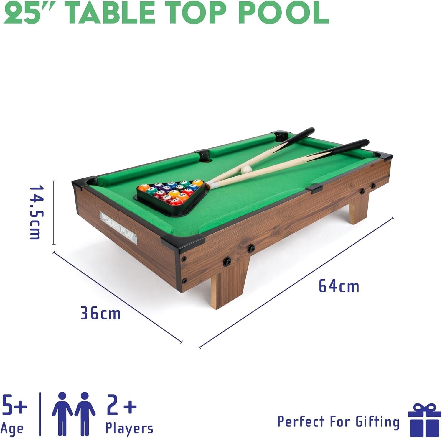25in Tabletop Pool Table Game Portable Wooden Mini Billiards Set