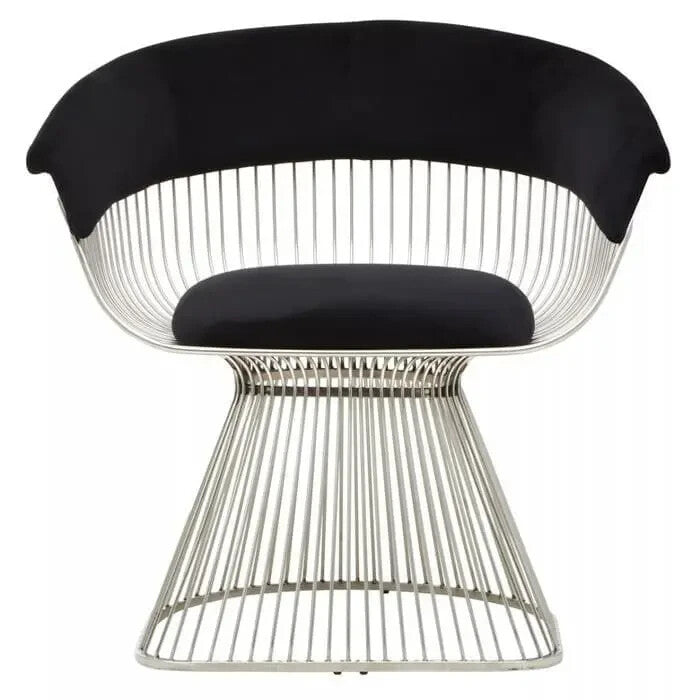 Black Velvet Accent Chair Silver Frame Retro Modern Art Deco Lounge
