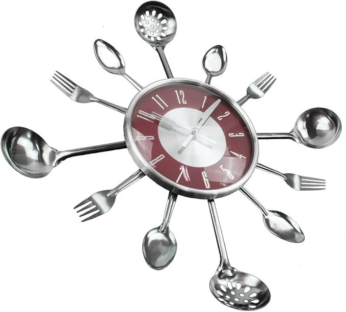 18" Cutlery Wall Clock Modern Kitchen Spoon Fork Silent Large 45cm Red Decor