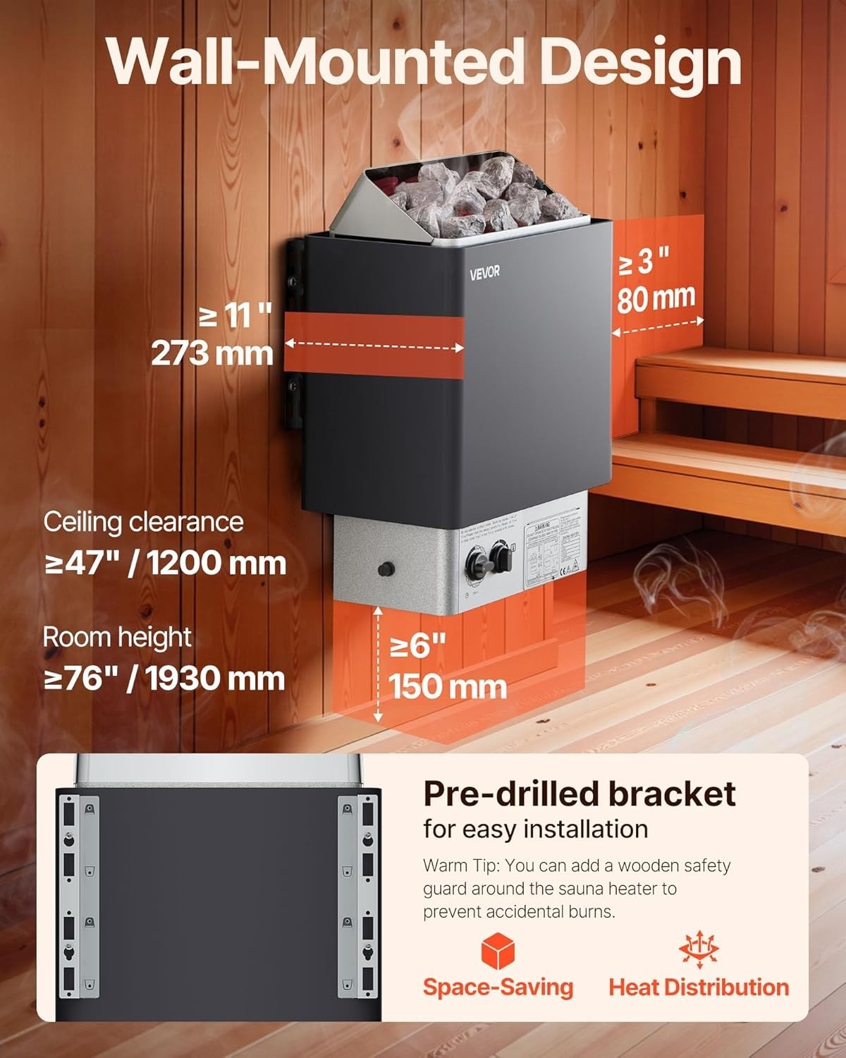 4.5KW Electric Sauna Heater 220V w/ Timer & Adjustable Temp – 3-6m³ Room