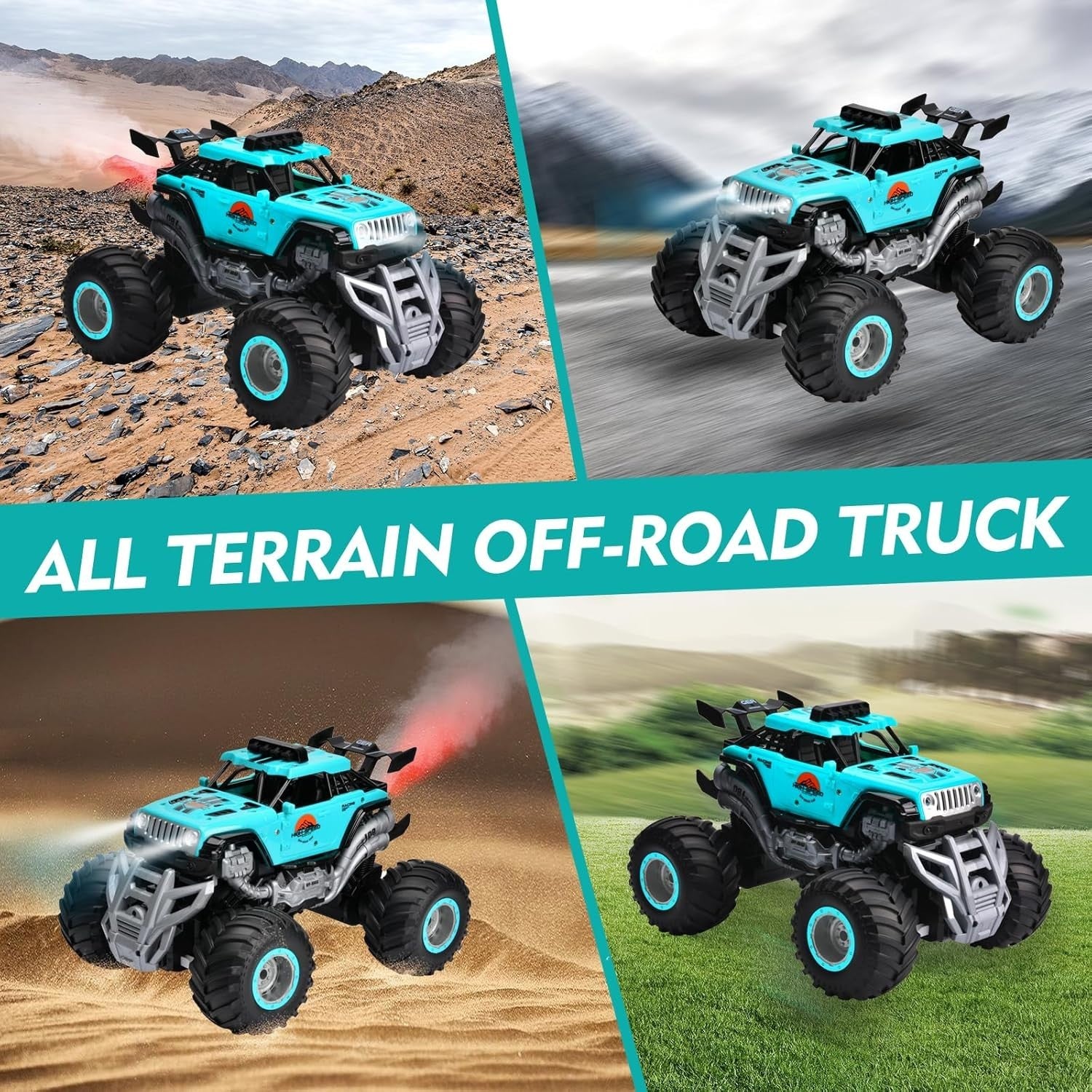 All Terrain RC Monster Truck 2.4GHz Spray Car w/ Lights Music 2 Batteries