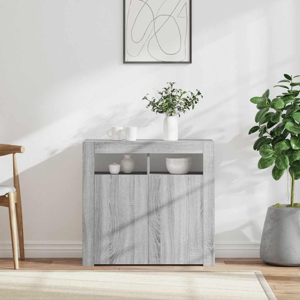 Grey Sonoma LED Sideboard Cabinet Cupboard Storage Unit 80cm Modern Display