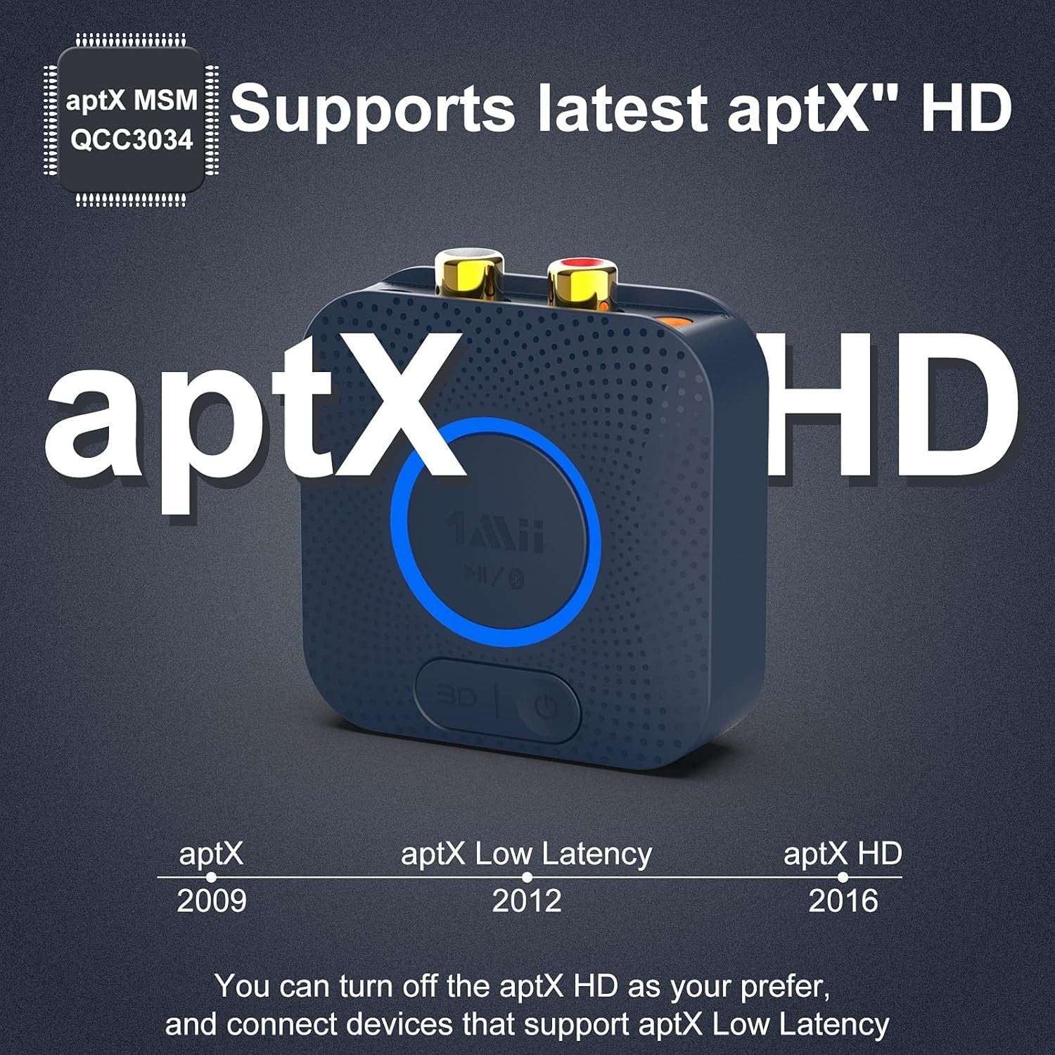 Bluetooth 5.1 Audio Receiver aptX HD 3D Surround RCA AUX Adapter 15Hr