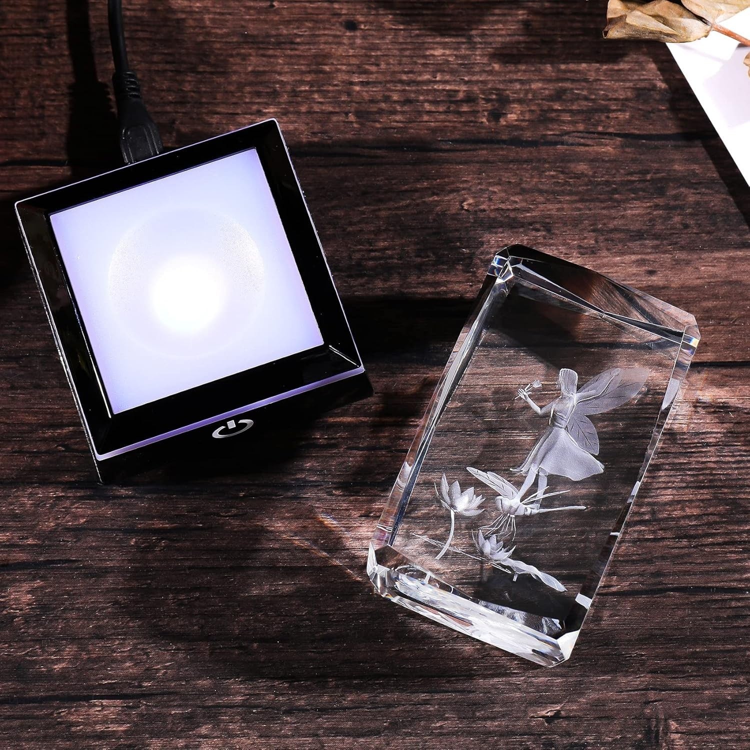 3D Crystal Fairy & Dragonfly LED Light Cube Ornament Gift for Women Girls