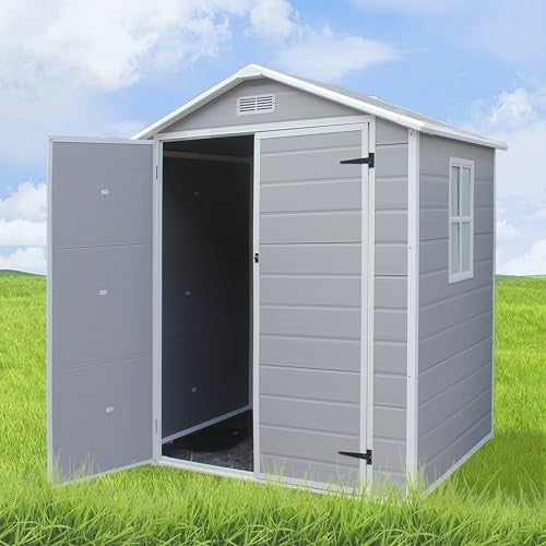 Plastic Garden Storage Shed 6x4ft Waterproof Outdoor Tool Shed with Floor & Lock
