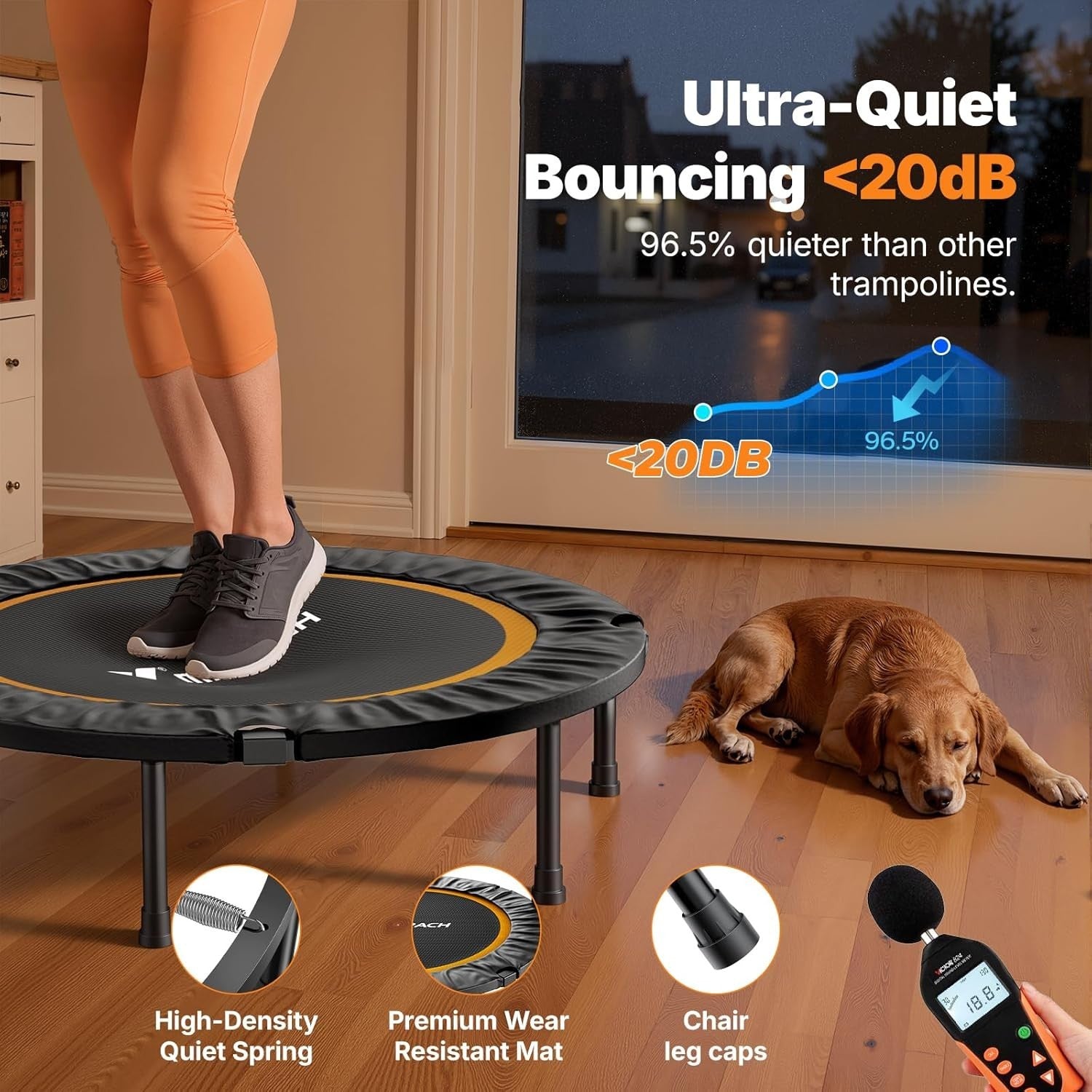 40” Silent Fitness Rebounder Foldable Indoor Exercise Trampoline 330lb