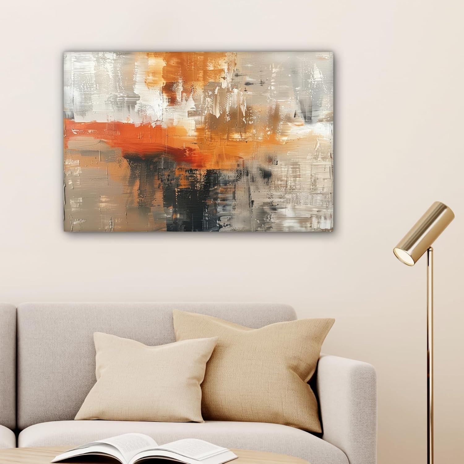 Abstract Gold Grey Canvas Wall Art 60x40cm Framed Modern