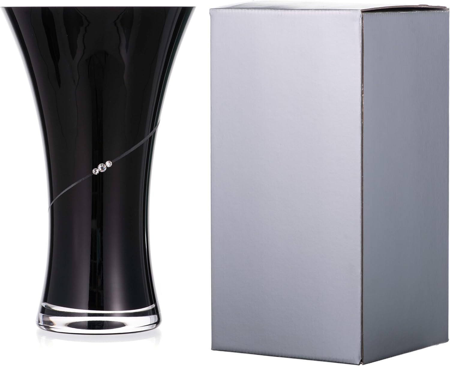 Black Crystal Glass Vase 25cm Luxury Modern Table Centerpiece Decor