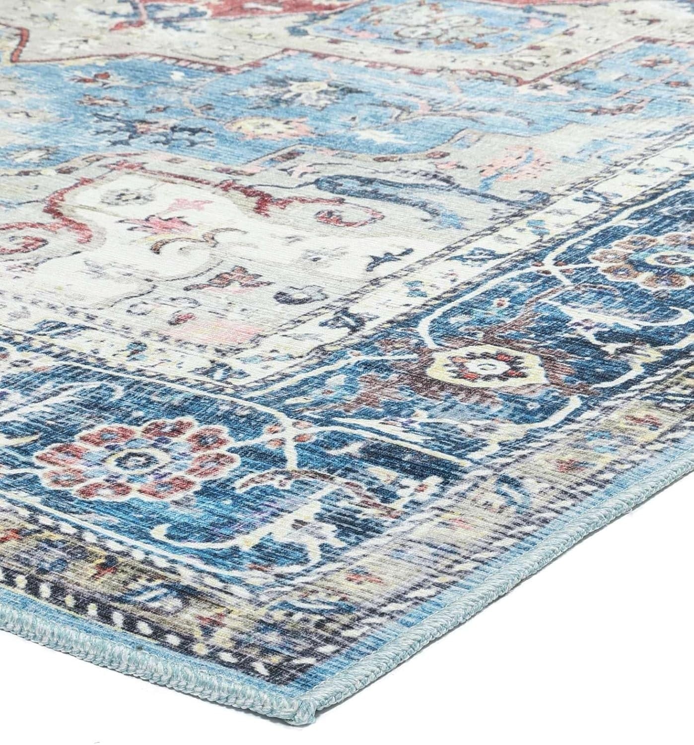 Large Oriental Area Rug 300x400cm Blue Multi Low Pile Machine Washable