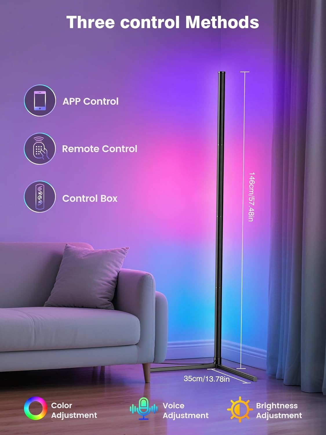 RGB LED Corner Floor Lamp App Remote Control Music Sync Mood Light