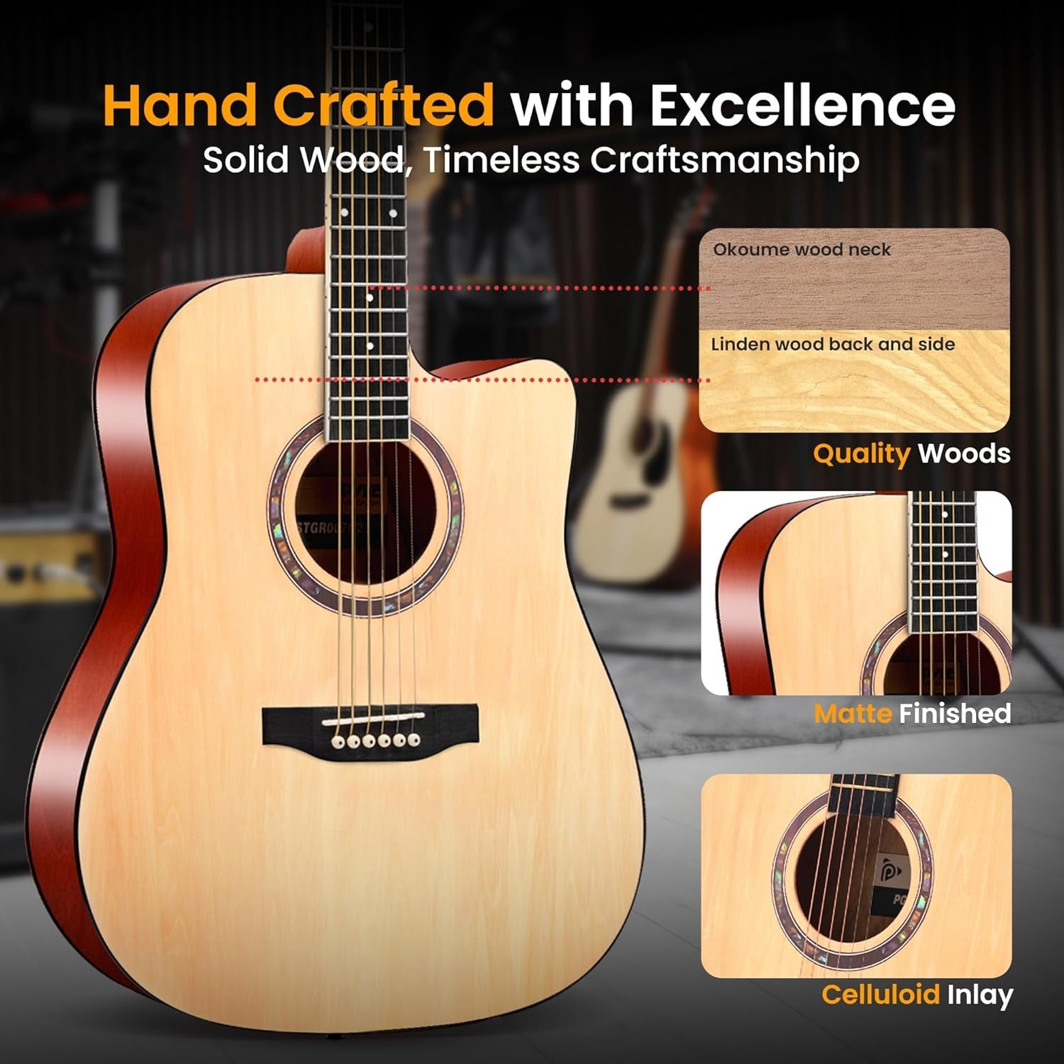 Full Size 41in Dreadnought Acoustic Guitar Starter Kit Natural