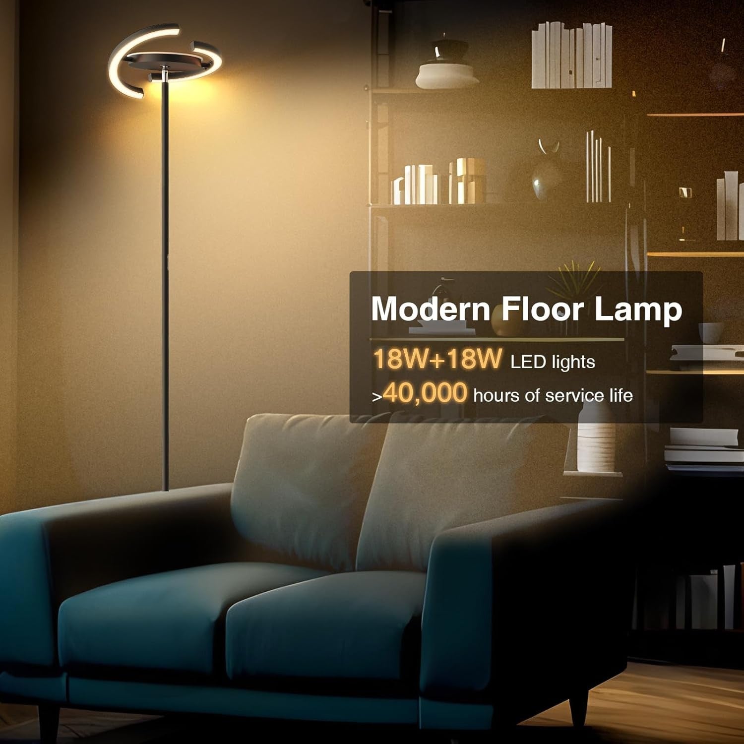 Modern LED Floor Lamp Dimmable Remote Touch Eye Caring Uplighter Black