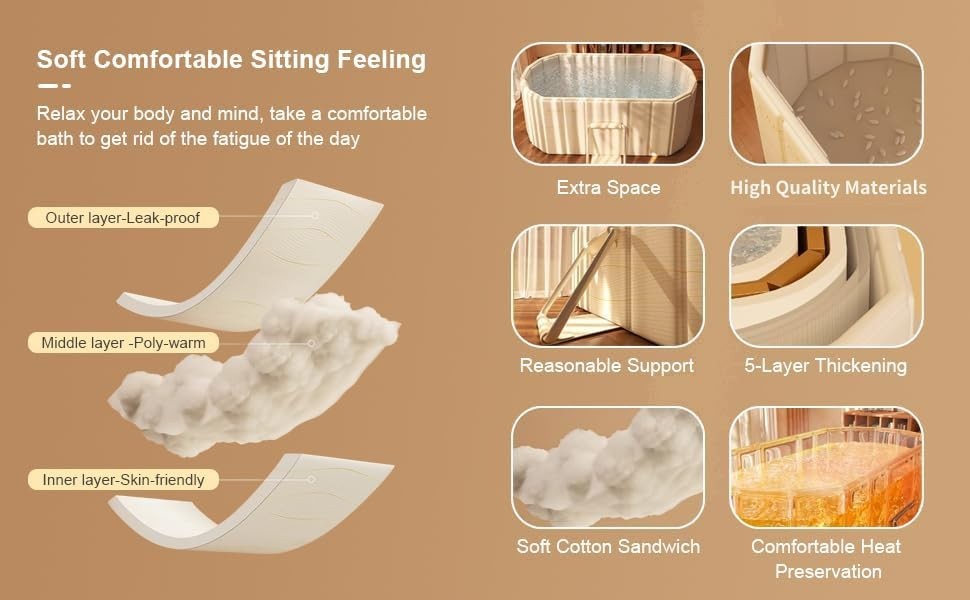 Adult Portable Foldable Bathtub – 150cm Japanese SPA Collapsible Sauna Tub